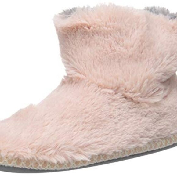 D&F Dearfoam Fluffy Pile Bootie Slipper, Dusty Pink, 9-10 - Picture 3 of 4